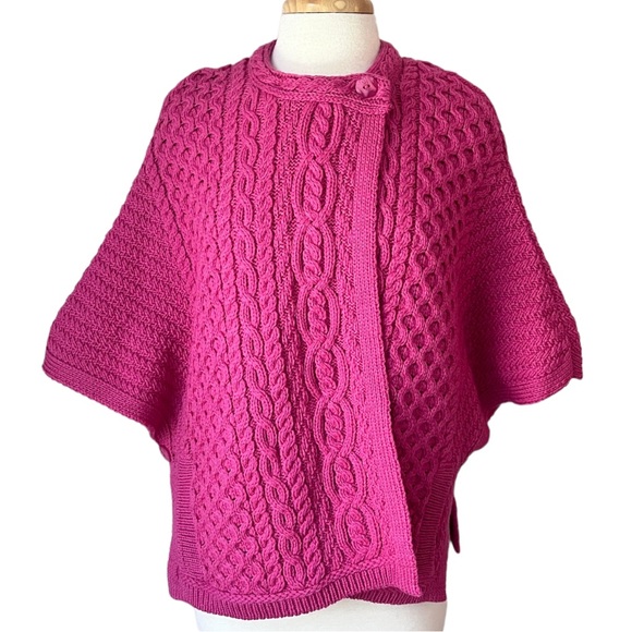 Aran Crafts Sweaters - ARAN CRAFTS Irish Merino Wool Cable Knit Pink Poncho Women’s Size XXL